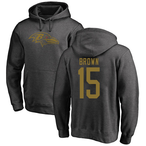 Men Baltimore Ravens Ash Marquise Brown One Color NFL Football #15 Pullover Hoodie Sweatshirt->baltimore ravens->NFL Jersey
